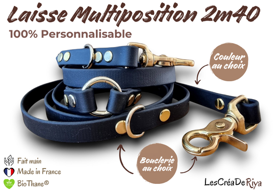 Laisse multi-position en BioThane®, personnalisable.